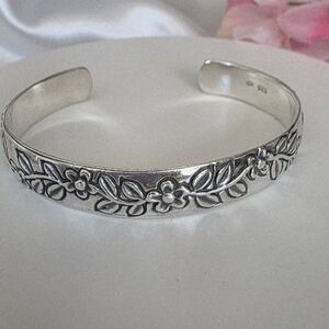 Vintage Sterling Silver Floral Cuff Bracelet
